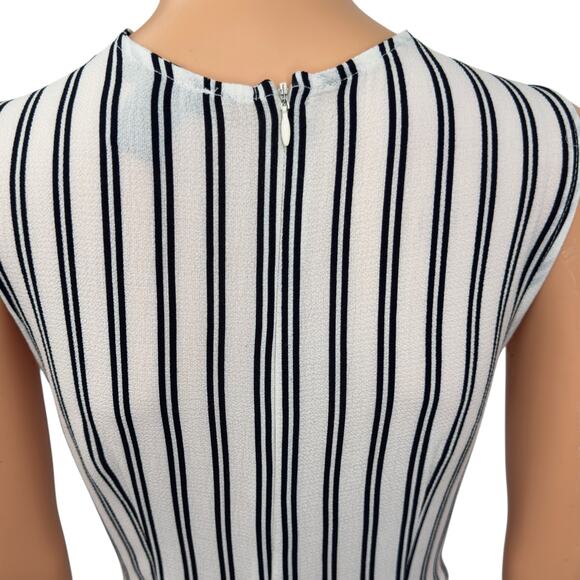 AQUA Striped Wrap Front Wide-Leg Crop Culotte Jumpsuit Pockets White Black L - Picture 6 of 11